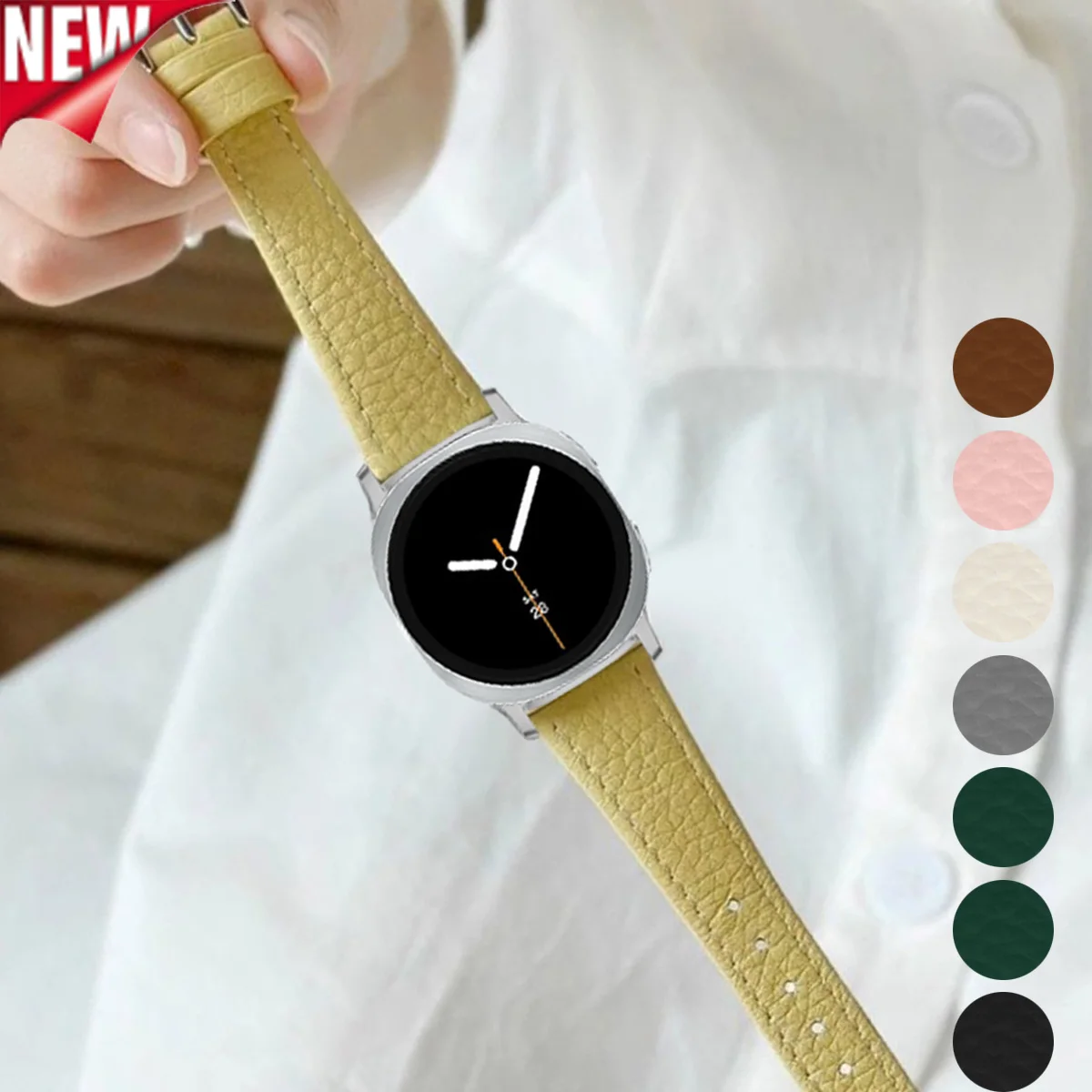 

Кожаный ремешок личи для Samsung Galaxy Watch 8/8, классический тонкий спортивный ремешок 46 мм для Galaxy Watch 8 40, 44 мм, женский деловой браслет