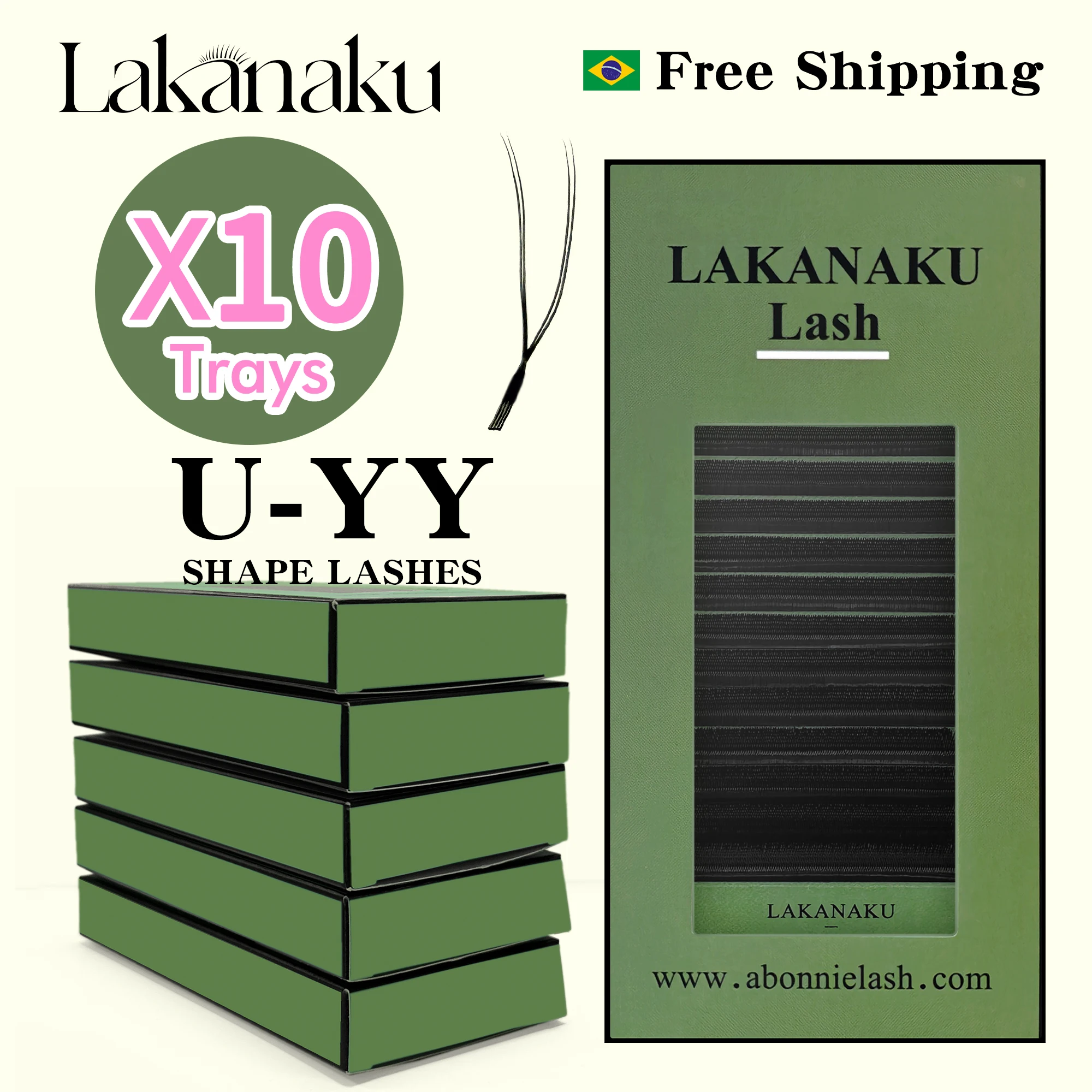 LAKANAKU Wholesale 10trays YY Eyelash Extension Premium PBT Double Layer U Shaped Bloom Eyelashes Natural Soft Premade Fan Lash
