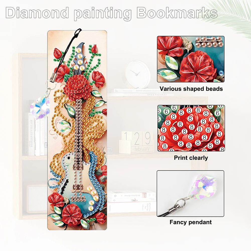 

4Pcs Special Shape Flower Puppy Diamond Painting Bookmark Diamond Painting Bookmark Making Kit Diamond Art Bookmark with Pendant