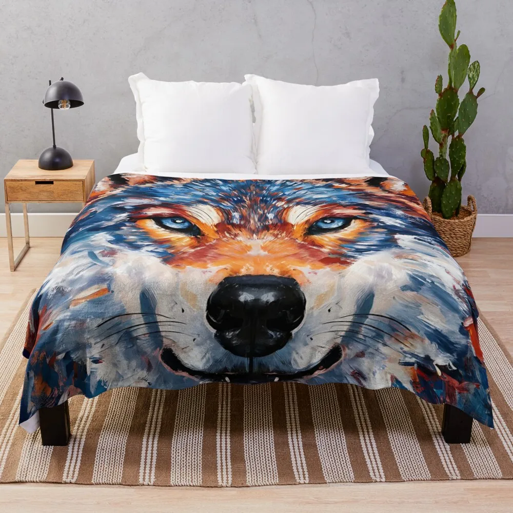 Mystical Blue, Eyed Wolf, Nature's Enigma Throw Blanket Camping Designers Fashion Sofas Thins Blankets