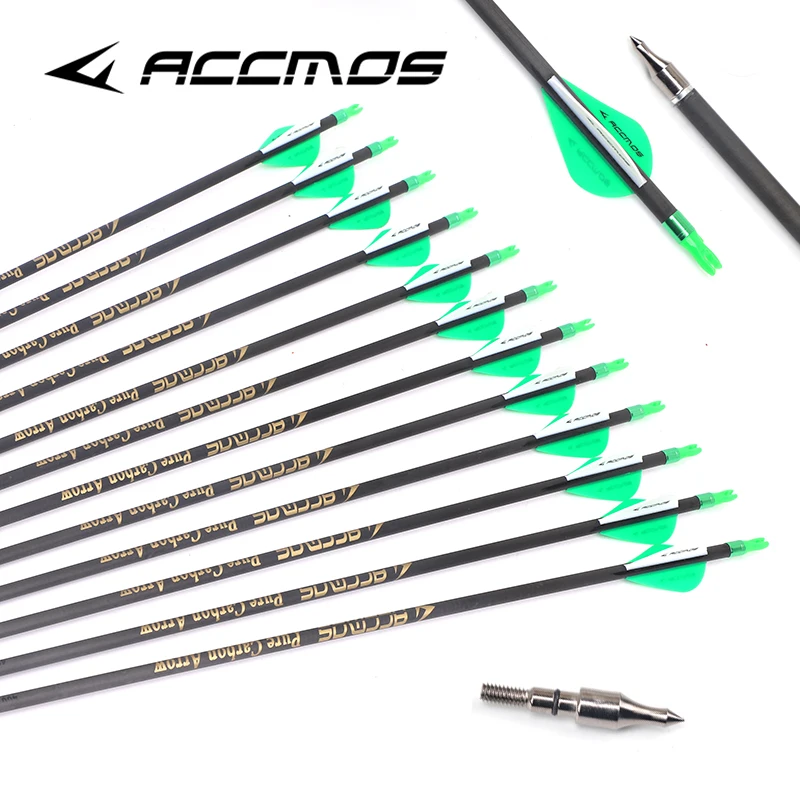 

12Pcs Pure Carbon Arrow Spine 350 400 500 600 700 800 Hunting Arrow Shaft 6.2mm Inner Diameter for Compound/Recurve Bow Archery