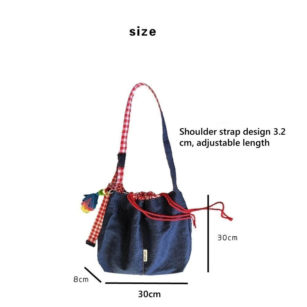 High-capacit Shopping Bags for Woman Bundle Mouth Drawstring Plaid Tote Bag Bolsos Tassel Pendant Travel Cross Shoulder Bags