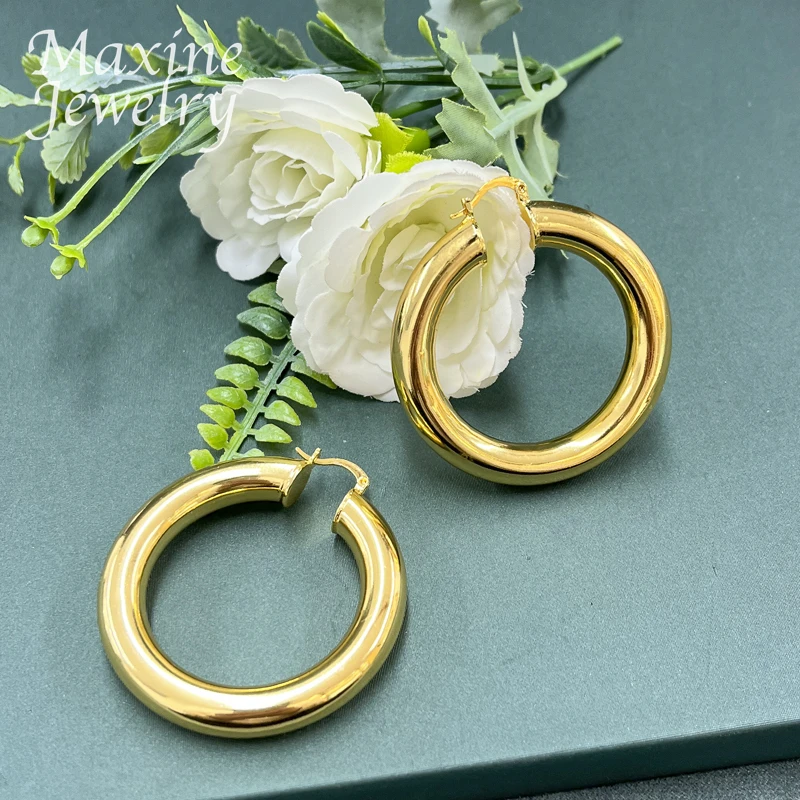 Copper Big Round Dubai Gold Plated Hoop Earrings for Women Circle Earrings Vintage Trendy African Jewelry Set Party Wedding Gift