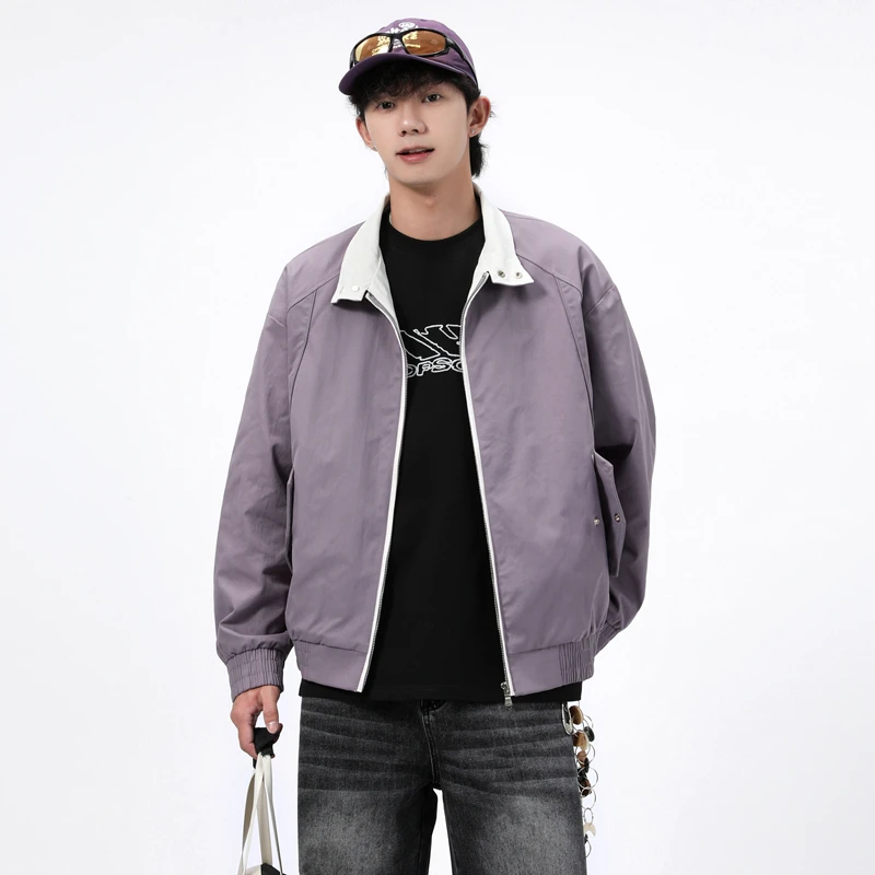 

Новая мужская повседневная модная куртка 2025 года с воротником-стойкой, универсальная, для отдыха, молодежная, из полиэфирного волокна, ветрозащитная