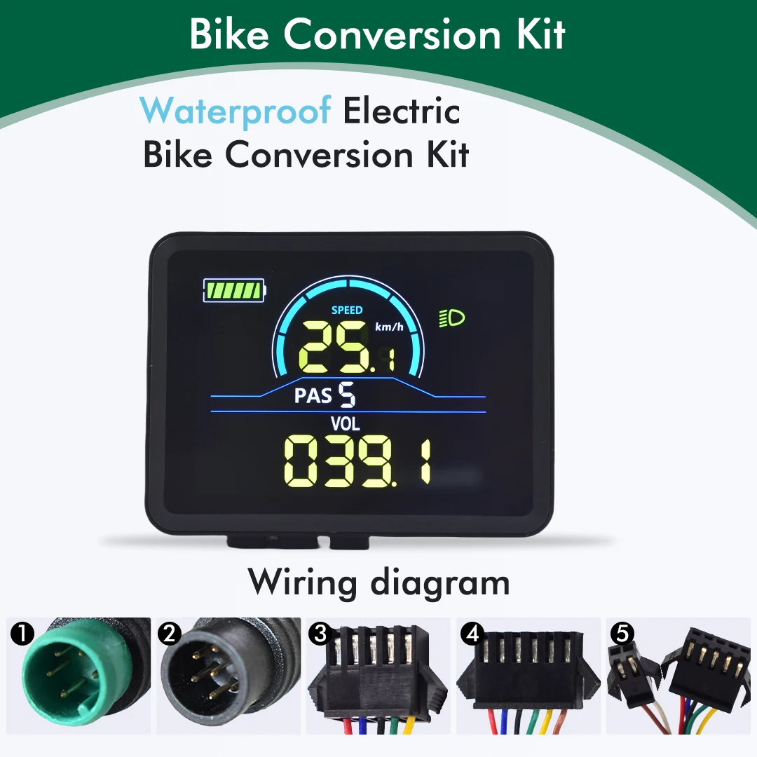 P5C Electric Bike Colorful LCD Display Meter 24V-60V SM/Waterproof Connection Plug Ebike intelligent Display With USB UART