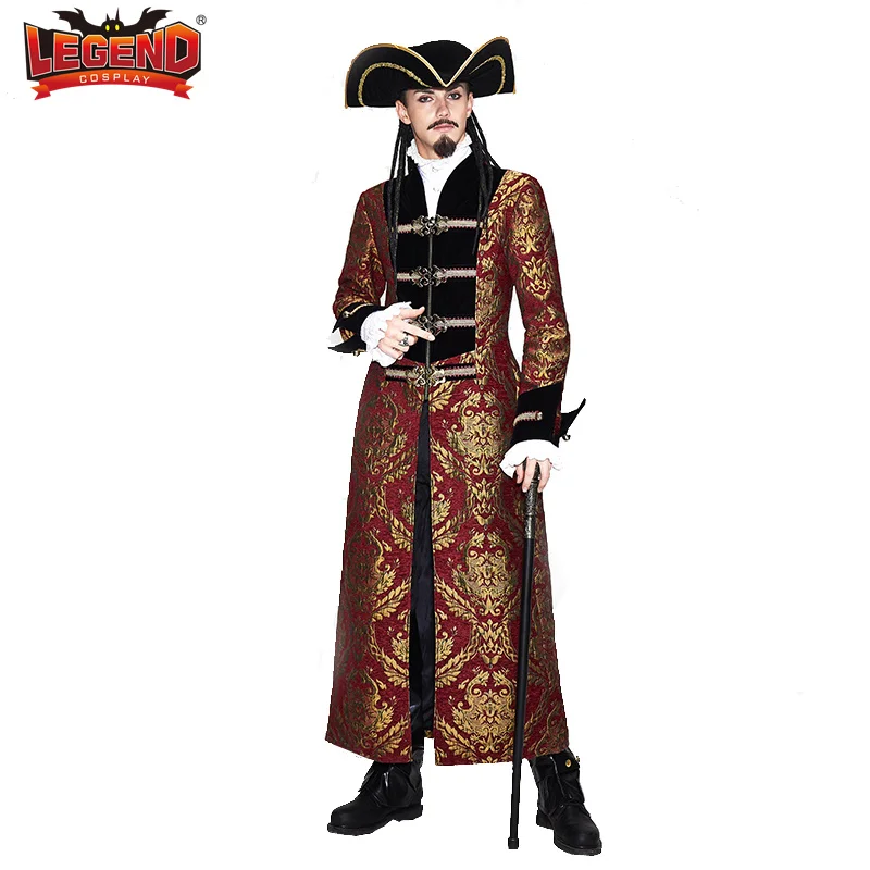

Steampunk Victorian Frock Coat Colonial Men Jacket Brocade Buccaneer Pirate Captain Costume Renaissance Trench Coat Long Jacket