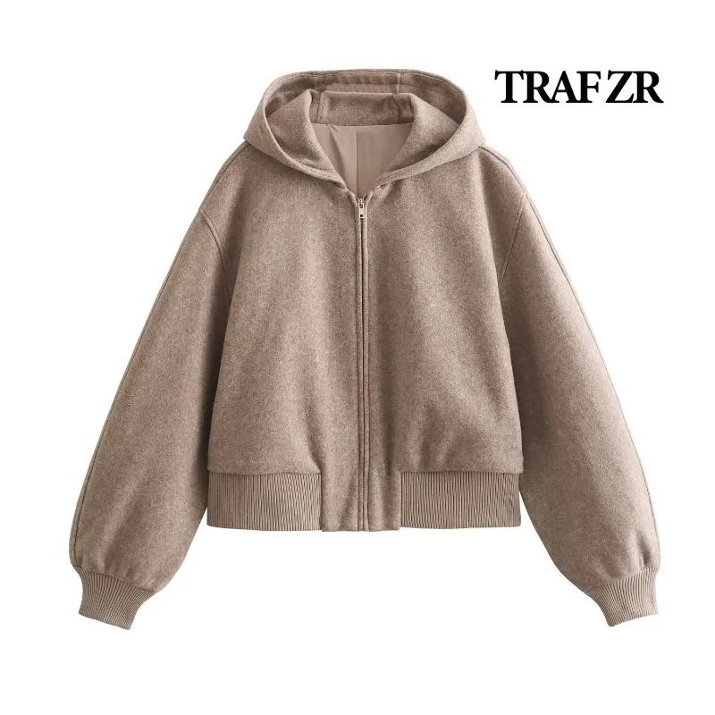 TRAF ZR Aviator Jackets Autumn New Products Hooded Jacket Ladies Fashion Cropped Coat Baseball Uniform Urban Coats New in Coats