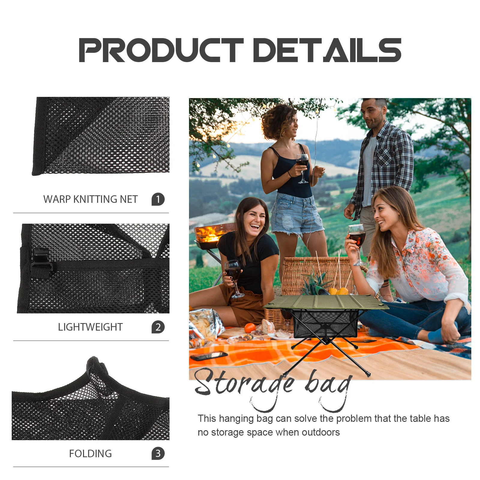 حقيبة تخزين شبكية لطاولة قابلة للطي منظم المخيم الخارجي تحت الطاولة حقيبة أشتات متينة ملحقات الحياكة