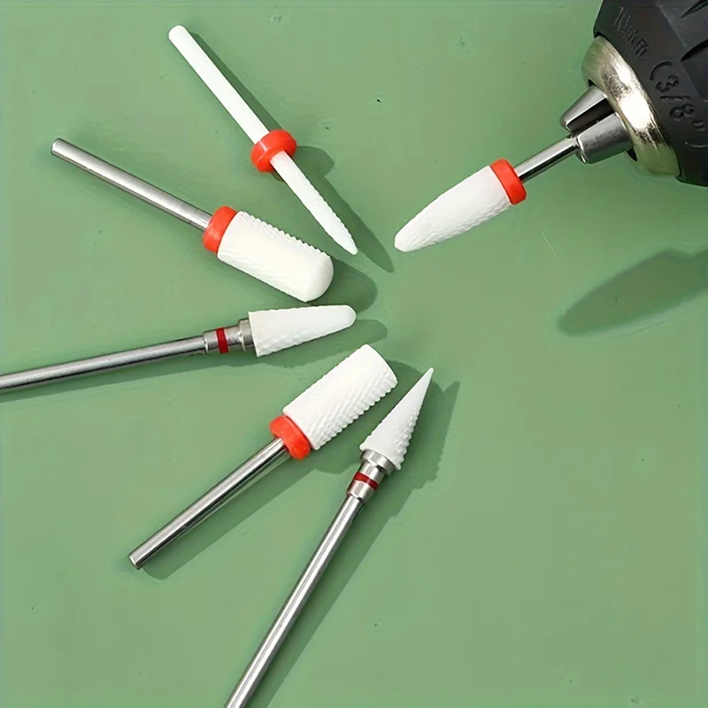 Conjunto de brocas de cerâmica para unhas, 6 peças, fresa para manicure elétrica, chama, arquivos de milho, máquina de pedicure, acessórios de polimento