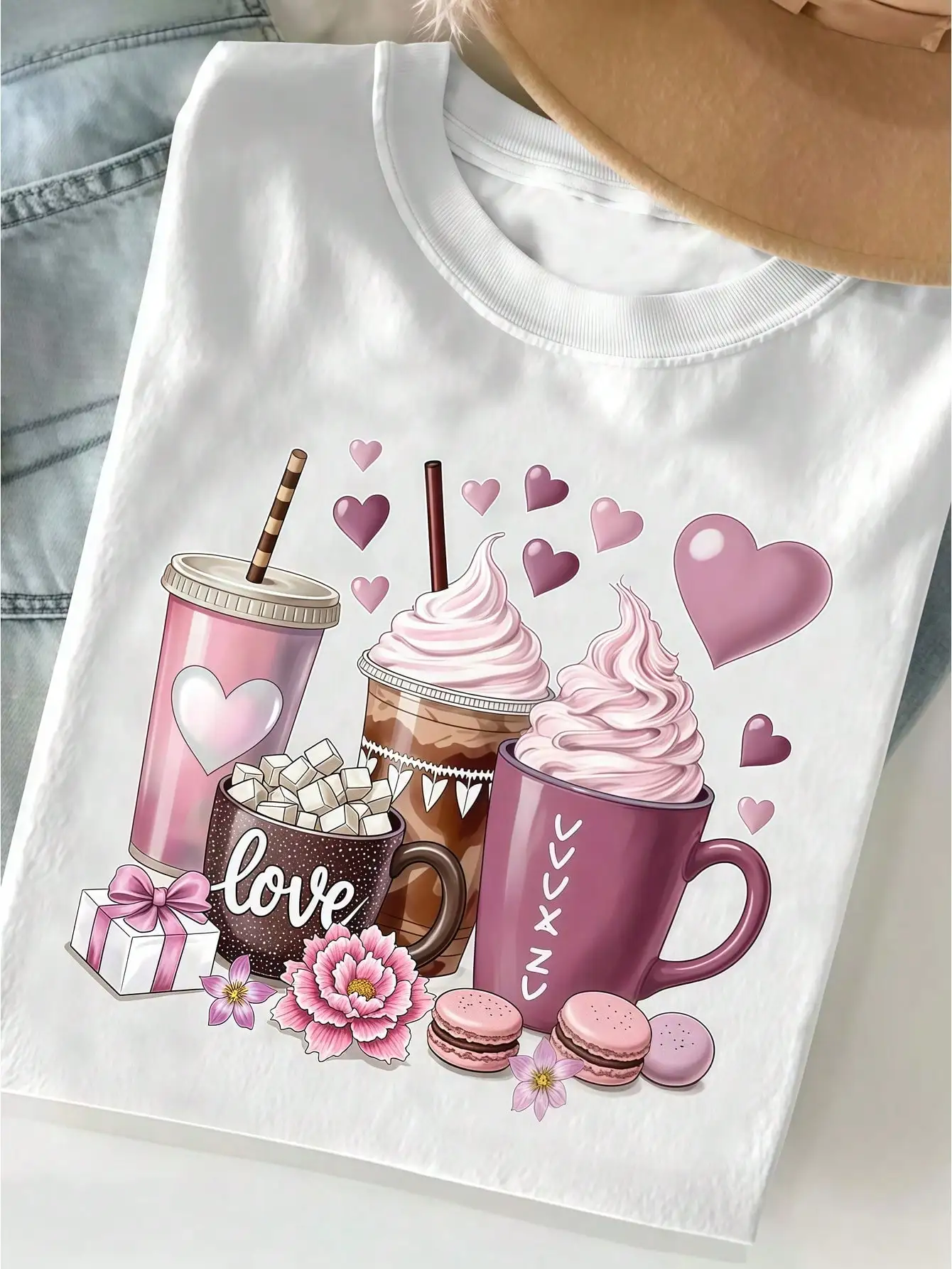 Women Clothes Beach Postcard Print Cream TShirt, Cute Casual Crew Neck Summer Top, Women's Basic Tee, Lightweight Knit Fabric