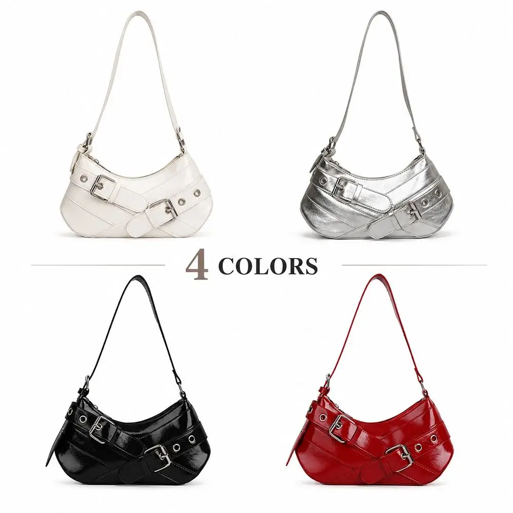 Stylish PU Shoulder Bag Large Capacity Multicolor Handbag Purse Adjustable Belt Zipper Close Commutting Bag For Women