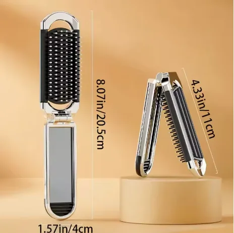 Cute Pink Bow Foldable Hair Brush With Mirror Mini Portable Travel Airbag Comb Pocket Size Anti-static Massage Hair Comb Girls Ladies Daily Hair Styling Tool view 5
