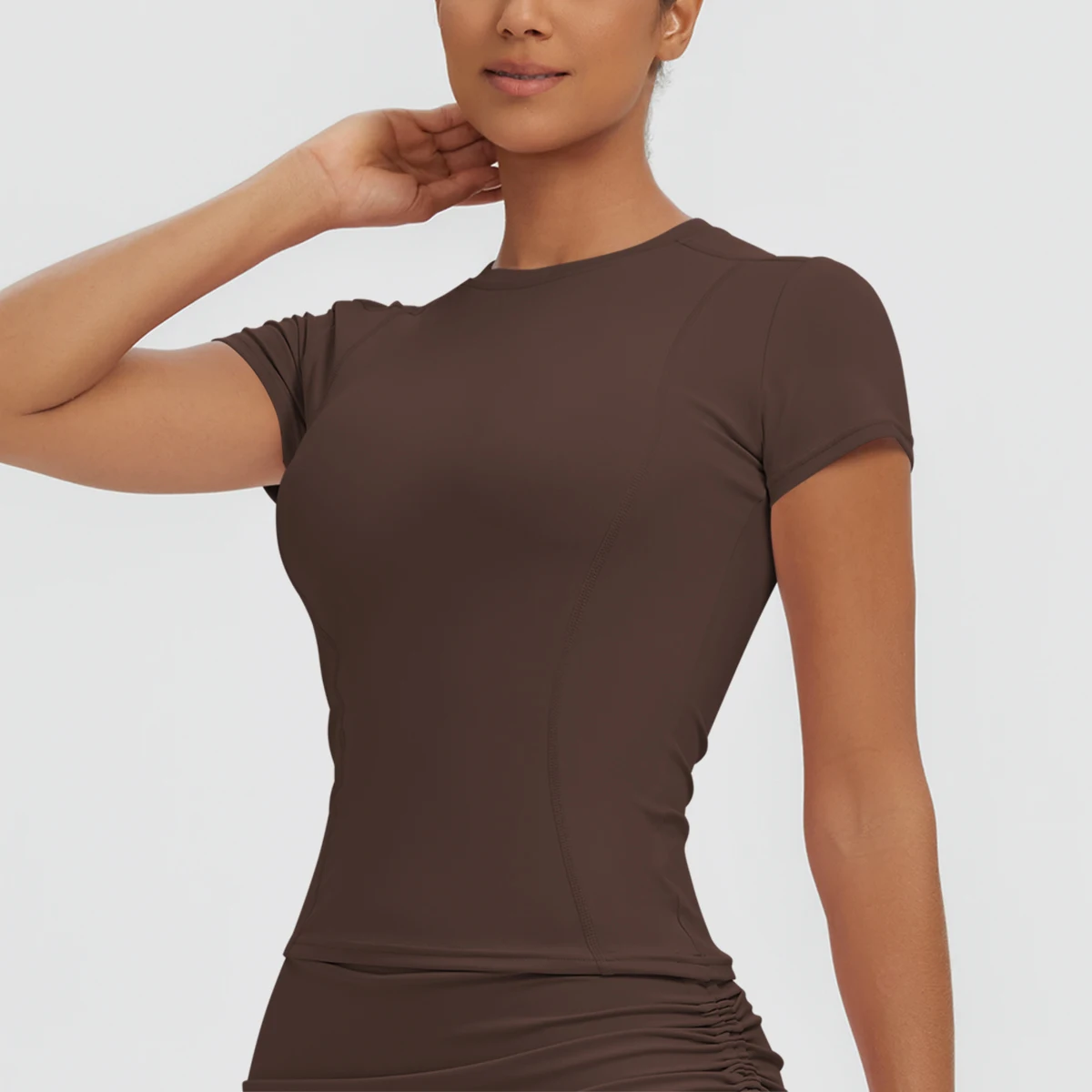 Neues Damen Sommer Yoga Kurzarm T-Shirt Lauf- und Radsport Einfarbiges Schnelltrocknendes Workout-Oberteil Enganliegend Atmungsaktive Yoga-Kleidung – Detail 18