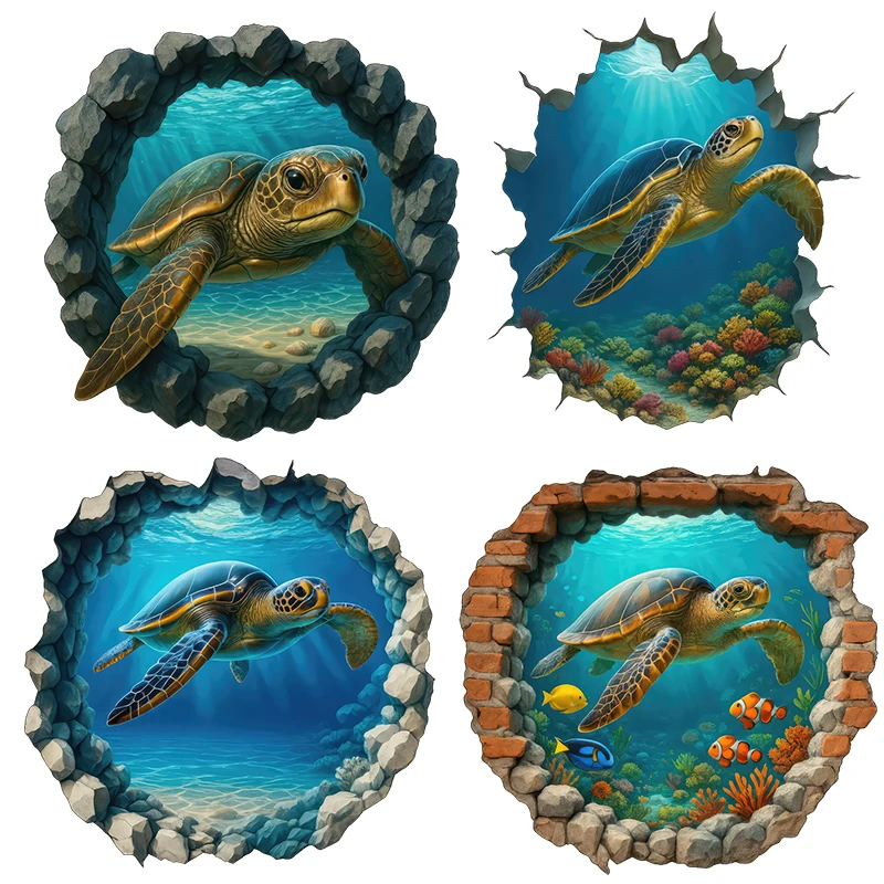 Three Ratels CD74 Creative Deep Sea Turtle Stickers for Home Decoration Toilet decals Car Stickers