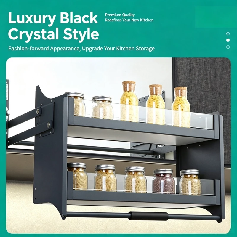 Kitchen Cabinet Pull Down Basket Damping Buffer Double‑layer Drawer Organizer For Wall Cabinet Lifting Storage