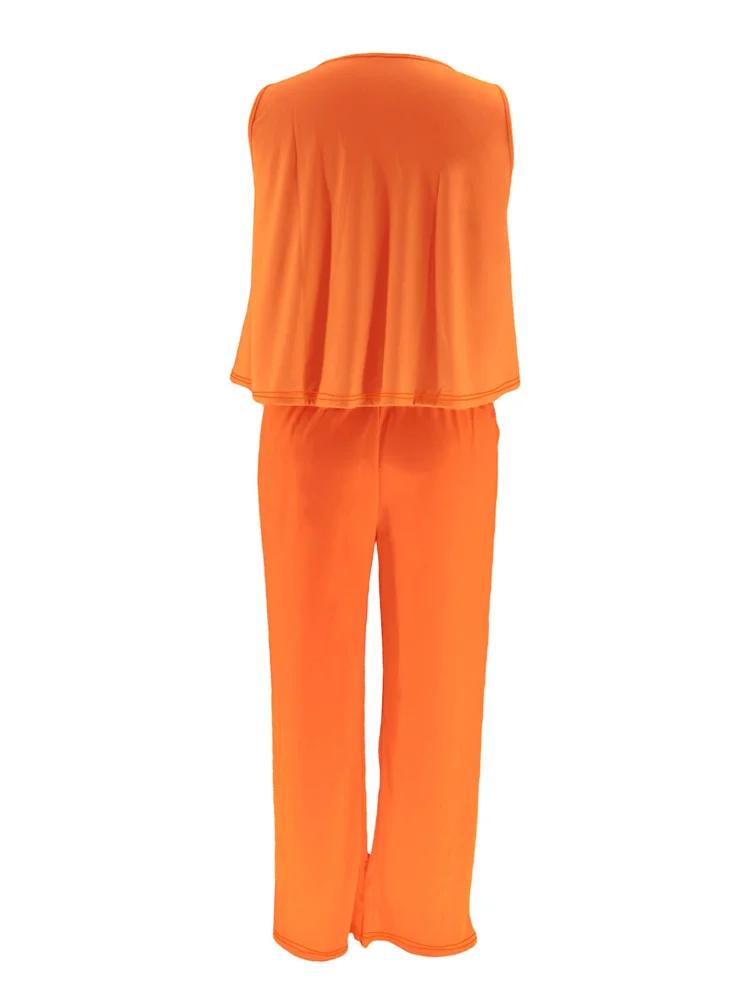 Wmstar plus size 2 peça conjunto feminino casual sem mangas solto calças superiores define roupas de verão combinando terno atacado dropshipping