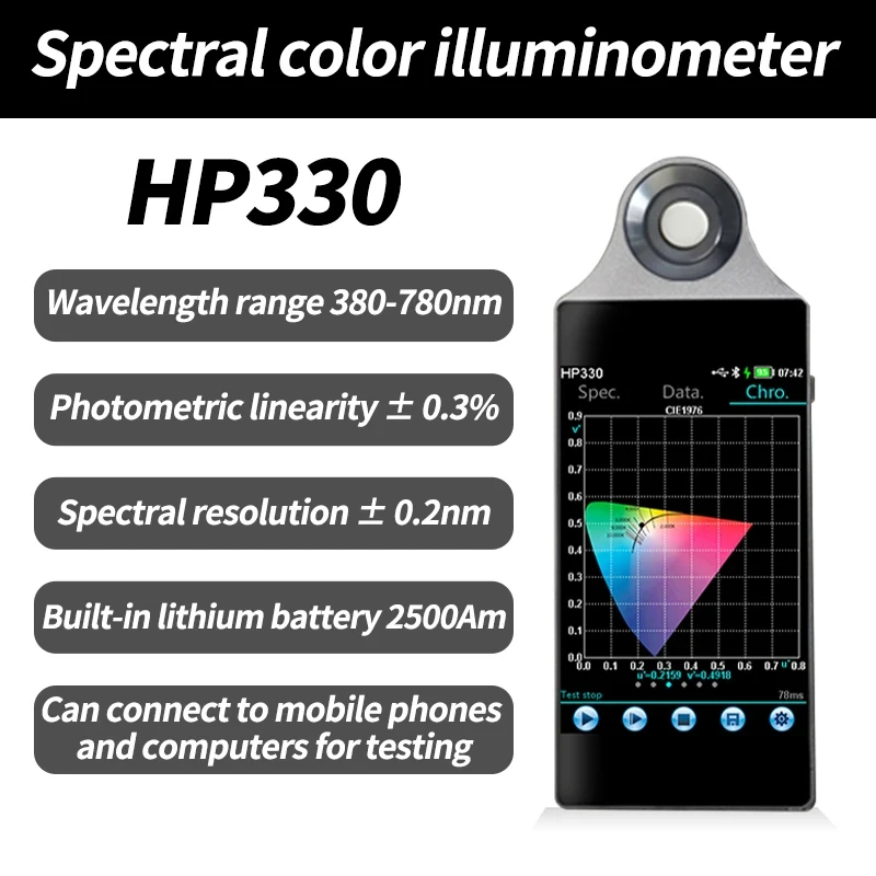 HP330P spectrometer genggam, meteran pencahayaan spectral, detektor suhu warna, penguji indeks rendering warna