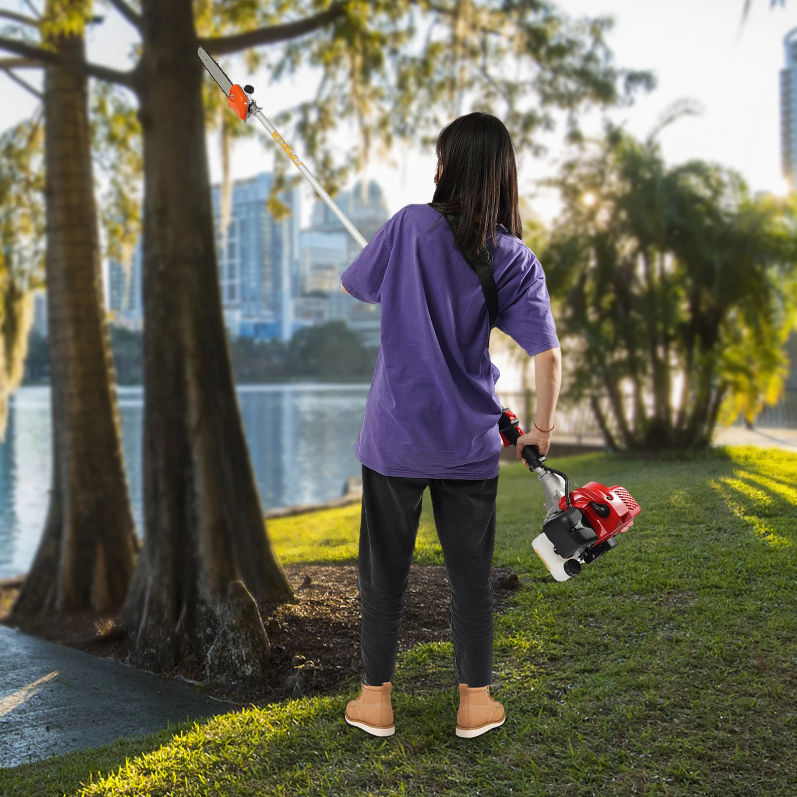 

Полюсная пила, высота 16 футов, выемная, мощная бензопила, бензопила 42,7CC, 2-тактная аккумуляторная удлинительная пила с 11-дюймовым режущим стержнем