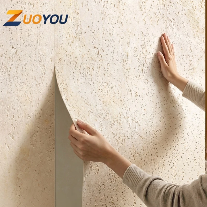 Self Adhesive Stone Wallpaper Faux Travertine Peel and Stick Wall Covering Imitation Marble Wall Decor for Living Room Bedroom
