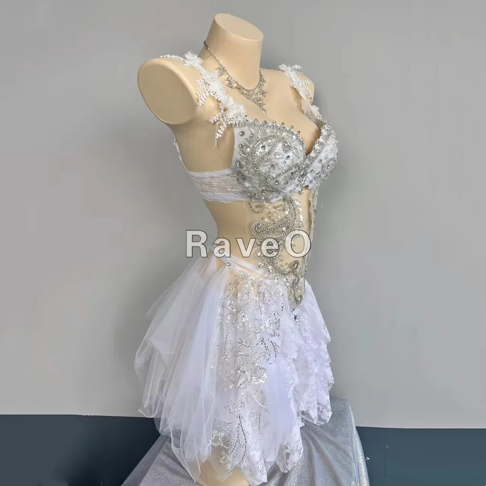 Women Sexy Luxury Diamond Glitter Bikini Electric Syllable Skirt Rave Outfit Nightclub Dancer Stage Wear Birthday Party Clothing
