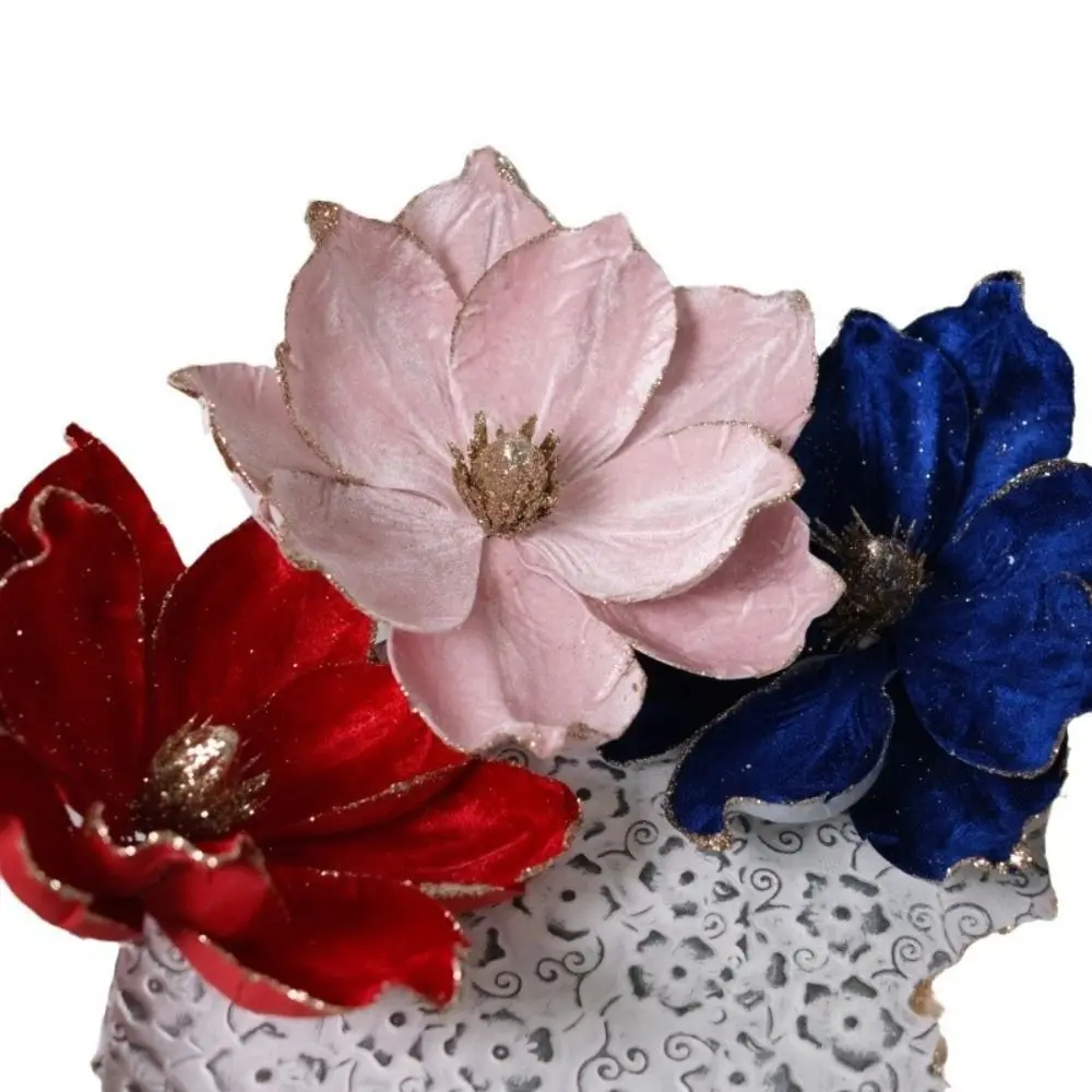 هدايا عيد الميلاد البونسيتة الاصطناعية بريق زهرة شجرة عيد الميلاد الديكور الترتر ثلاثية الأبعاد محاكاة ماغنوليا 21 سنتيمتر التصوير الدعائم #5