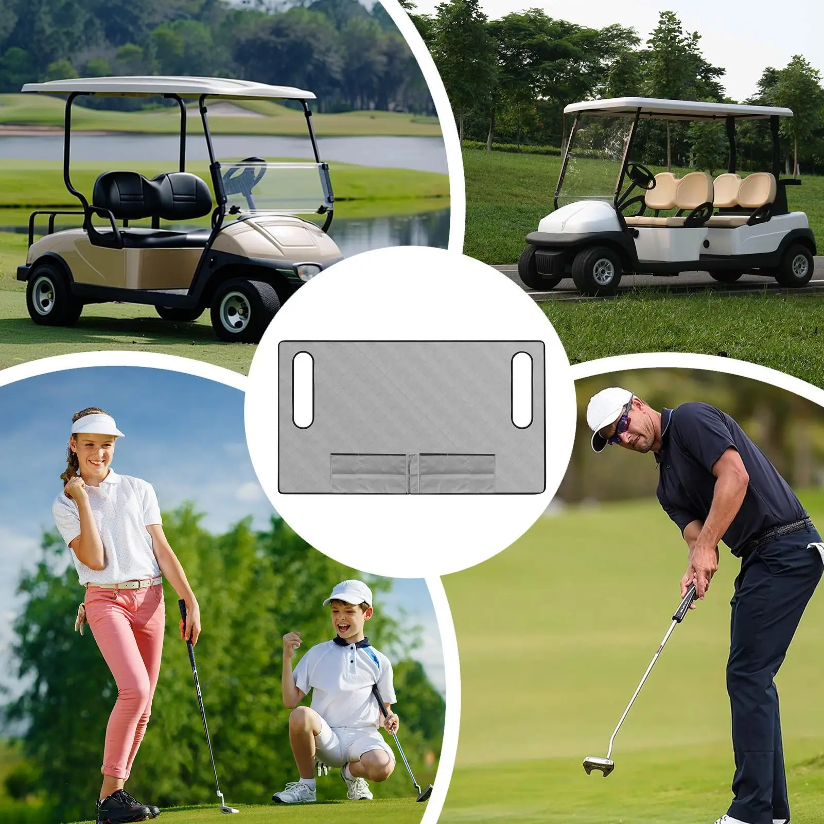 Golf Seat Cover 4 Pockets Backseat Towel Blanket Breathable Golf Cart Seat Covers For Water Bottle Gloves Sunglasses Court