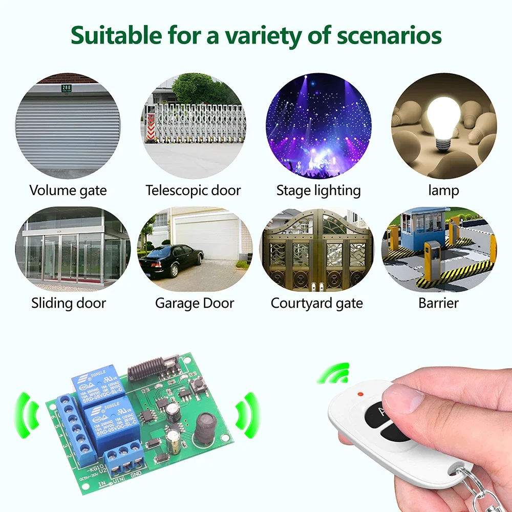 433MHz DC 6V 12V 24V 10A Wireless Remote Control Switch, 2CH RF Relay Module,50m Transmitter,for Garage Door/Light/Motor/DIY