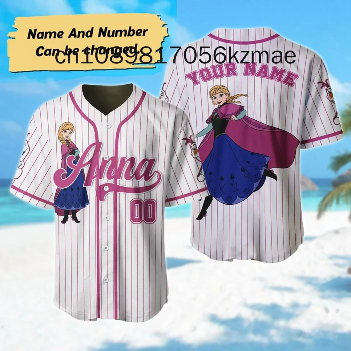 Disney Princess Frozen Anna  Baseball Jersey Custom Name Cartoon Baseball Shirts Outdoor Sports Casual Men Women Kids Tops