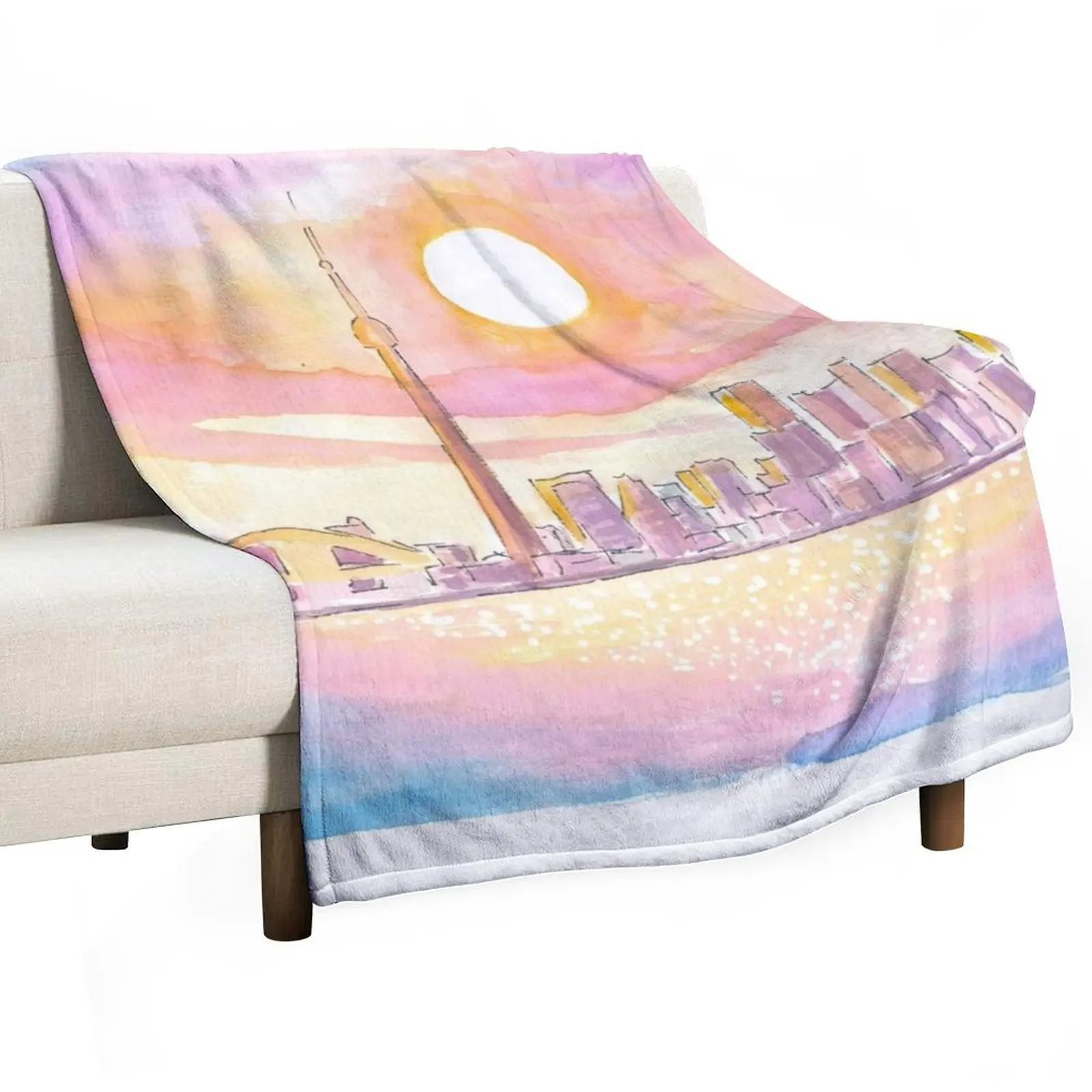 Toronto Tranquility: Sunlit Skyline by the Lake Throw Blanket Large Blankets For Bed funny gift Blankets