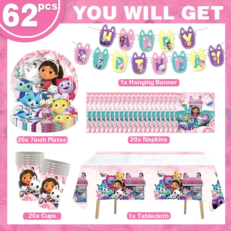Gabby Dollhouse Verjaardagsfeestje Decoratie Cadeauzakjes Hangende Banner Tafelkleed Servies Voor Kinderen Gelukkige Verjaardag Feestartikelen
