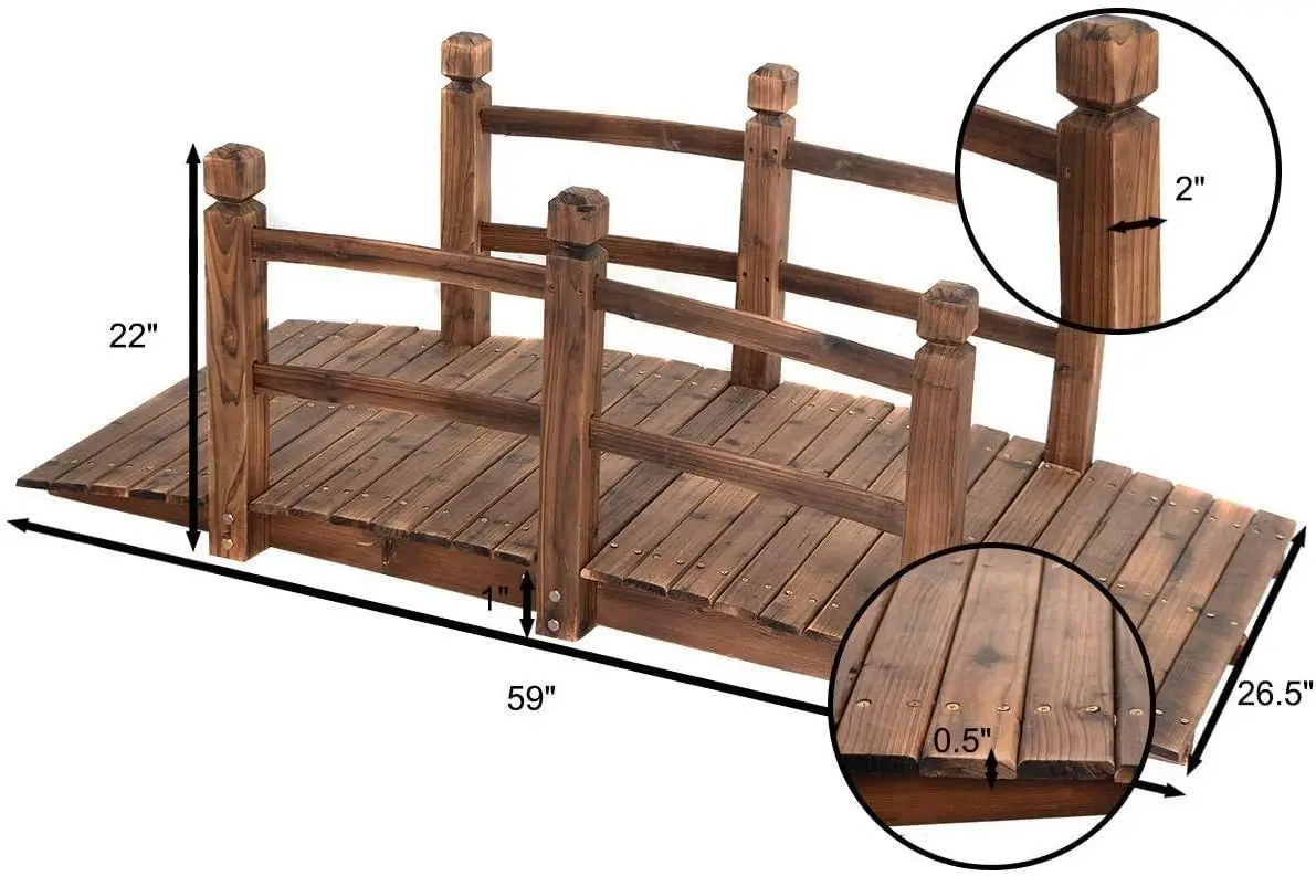 Holzbrücke, kleine Gartenbrücke aus Holz mit Geländer, Teichbrücke für die Garten-Hinterhof-Dekoration, 1,5 m