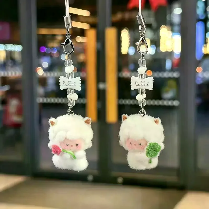 Flocking Sheep Keychain For Women Mini Lamb Doll Pendant DIY Handmade Bag Charms Phone Strap Car Keychain Accessories Gifts Cut
