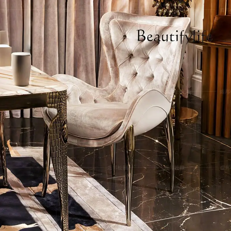 

Italian light luxury flannel dining chair home villa modern high-end designer style creative high-end armrest