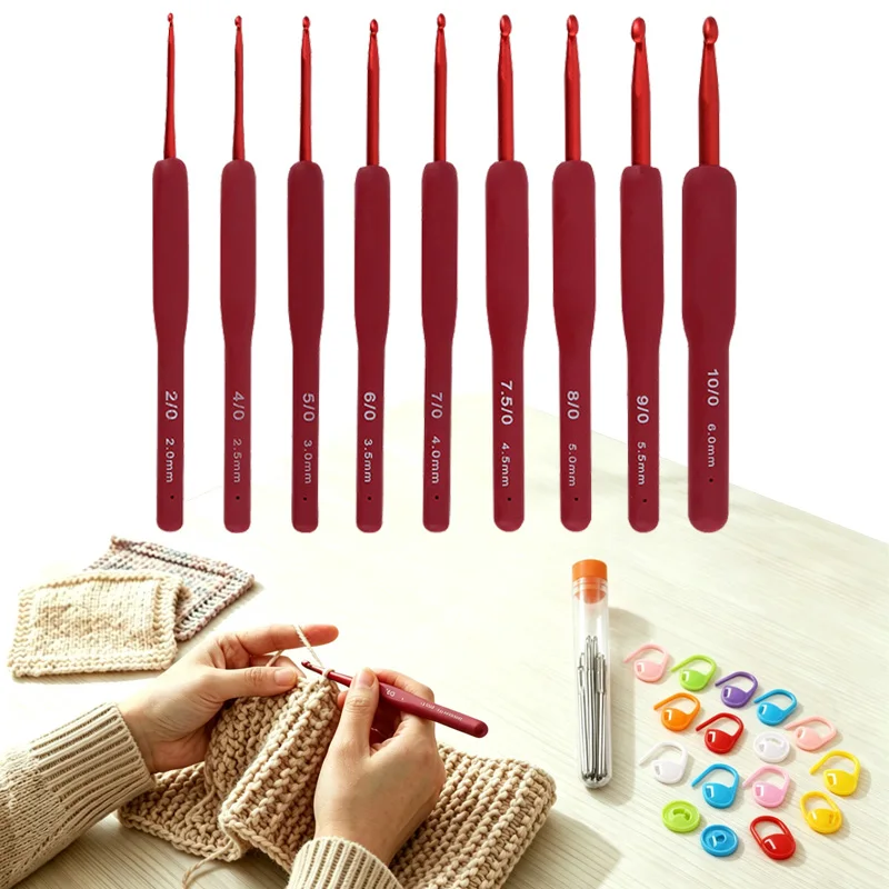 Red Crochet Hooks 2.0-6.0mm Soft Touch Aluminum Crochet Needle For Arthritic Hands Beginners Professionals Exquisite Knitting