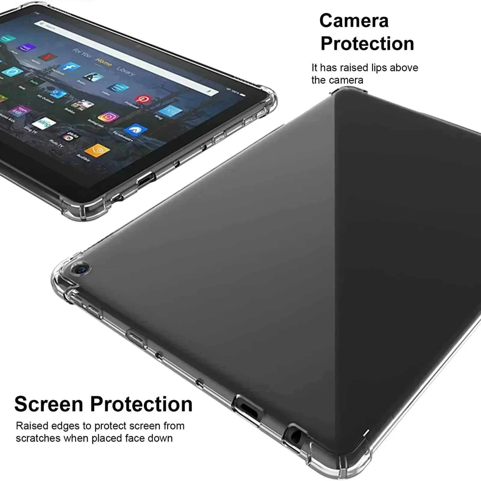 Casing Tablet untuk Fire HD 10/Fire HD 10 Plus 2021 (10.1 inci) TPU Ultra ramping sudut diperkuat penutup pelindung tahan guncangan bening
