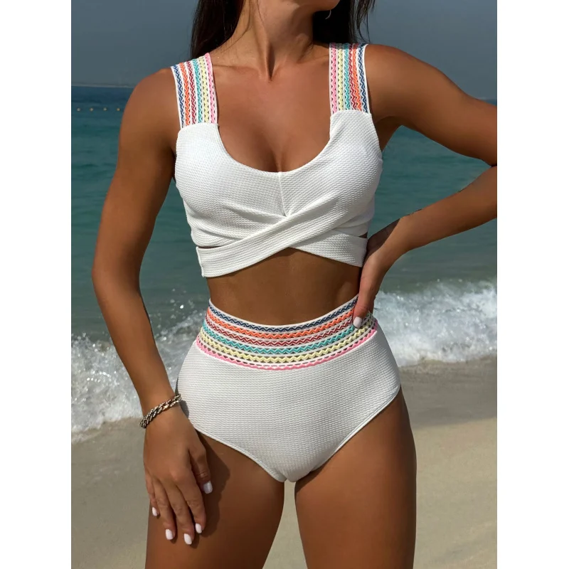 2024New Rainbow Ribbon Series High Waist Split Swimwear  Bikinibikini