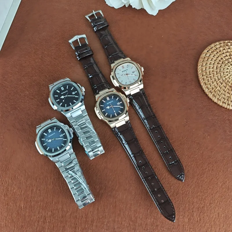 

SUNMATE Роскошные мужские часы из нержавеющей стали с китайским механизмом, корпус 43 мм, светящаяся функция, водонепроницаемость 30 м, комплект с коробкой для часов