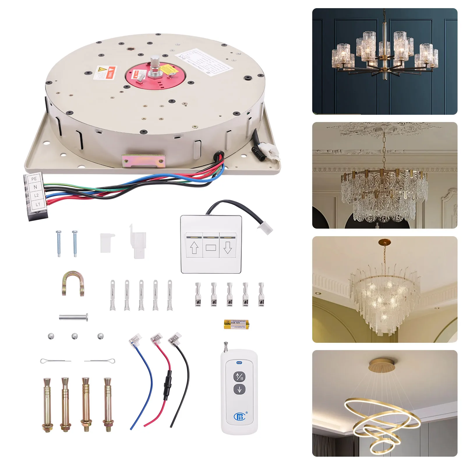 110V 2-in-1 รอกไฟฟ้าระบบยกเพดาน,220lbs ความจุ,5M Lift สําหรับ Villas Home Hotel