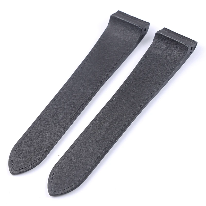 Substituto Cartier Tank Santos Watch Strap Cabeça Camada Couro Borracha Cabeça Grão Preto Marrom 20 23mm