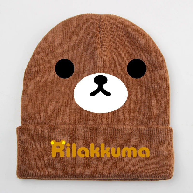 Leuke RULAKKUMA BEER Gebreide muts Muts Winter Warm Leuke Cartoon Anime Print Wollen muts voor kinderen Tieners Meisjes Jongens Outdoor Warme mutsen