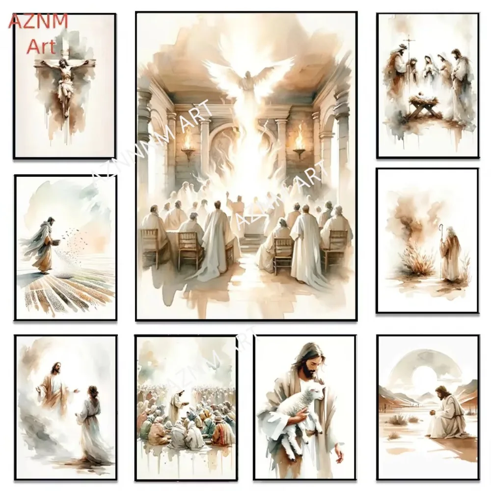 1PC,Jesus Sketch Canvas Posters Christian Bible Verse Shepherd Faith Prints Painting Decor Wall Art Poster Living Room Bedroom