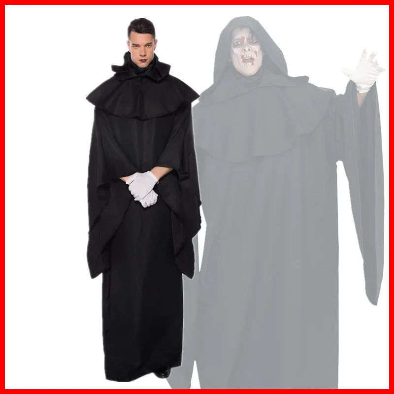 Costumes de cosplay de fantôme de démon sombre de peur, robe de sorcier effrayant Everak, vêtements de mascarade de Tim ade, fête d'Halloween, hommes adultes