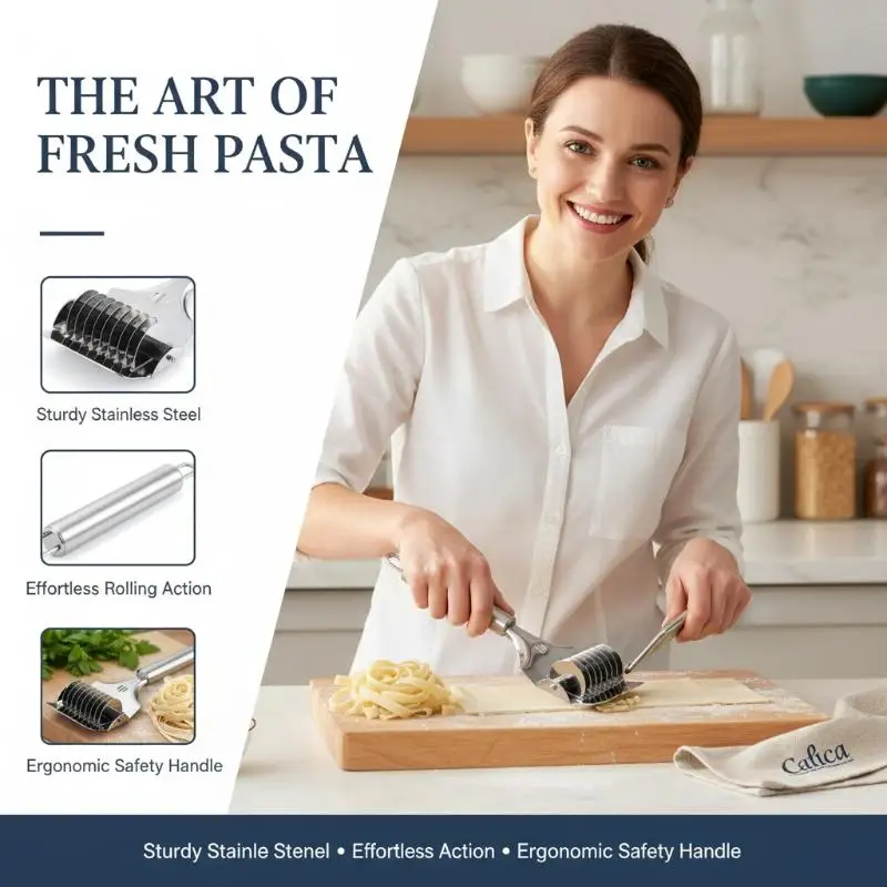 Stainless Steel Noodle Cutter With Sharp Multi Blades, Easy-Clean Design For Home Kitchen Homemade Pasta Making