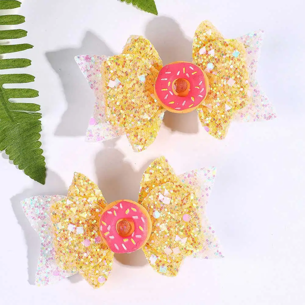 2Pcs rainbow glitter hair clips for Girls Cute Donuts Cupcake Sequins Hairpins Kids  Birthday Gift Trendy Hair Barrettes