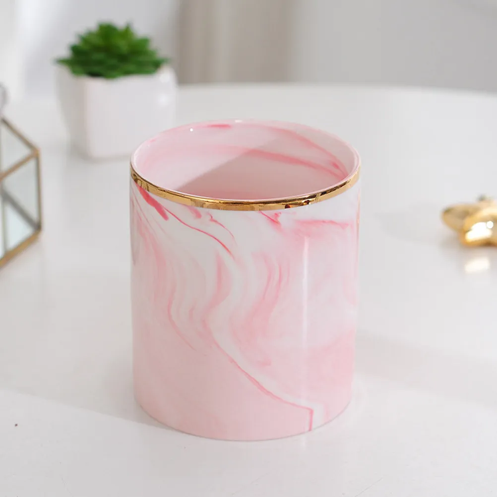 European Style Marble Ceramic Stationery Holder Desktop Pen Pencil Organizer Smooth Finish Desk Tidy Solution Golden Pink Design