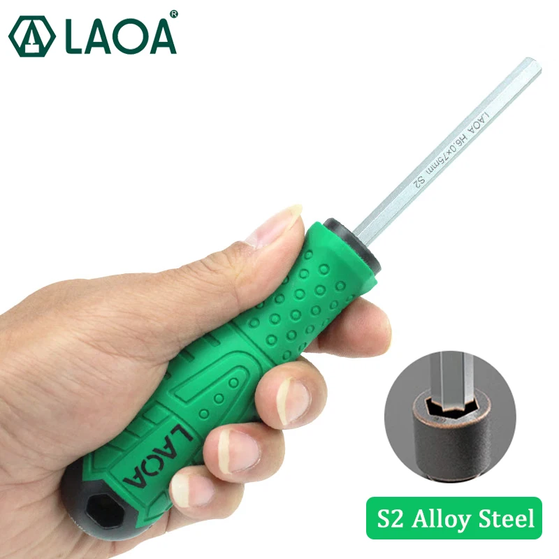 LAOA 1pc Hexagon Screwdriver S2 Alloy Steel Hex Screwdriver Professional Handle Hexagon with Magnetic Screwdrivers