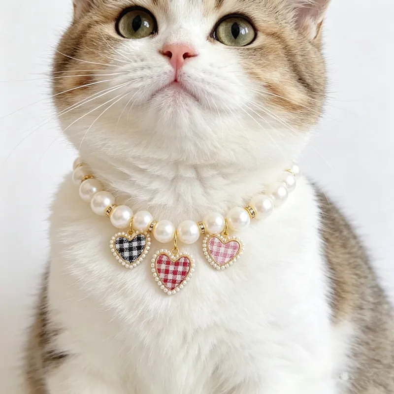 

Fashion Cat Collar Pet Accessories Necklace Pearl Crystal Pet Dog Collar Pearl Beaded Solid Crystal Pendant Pet Products