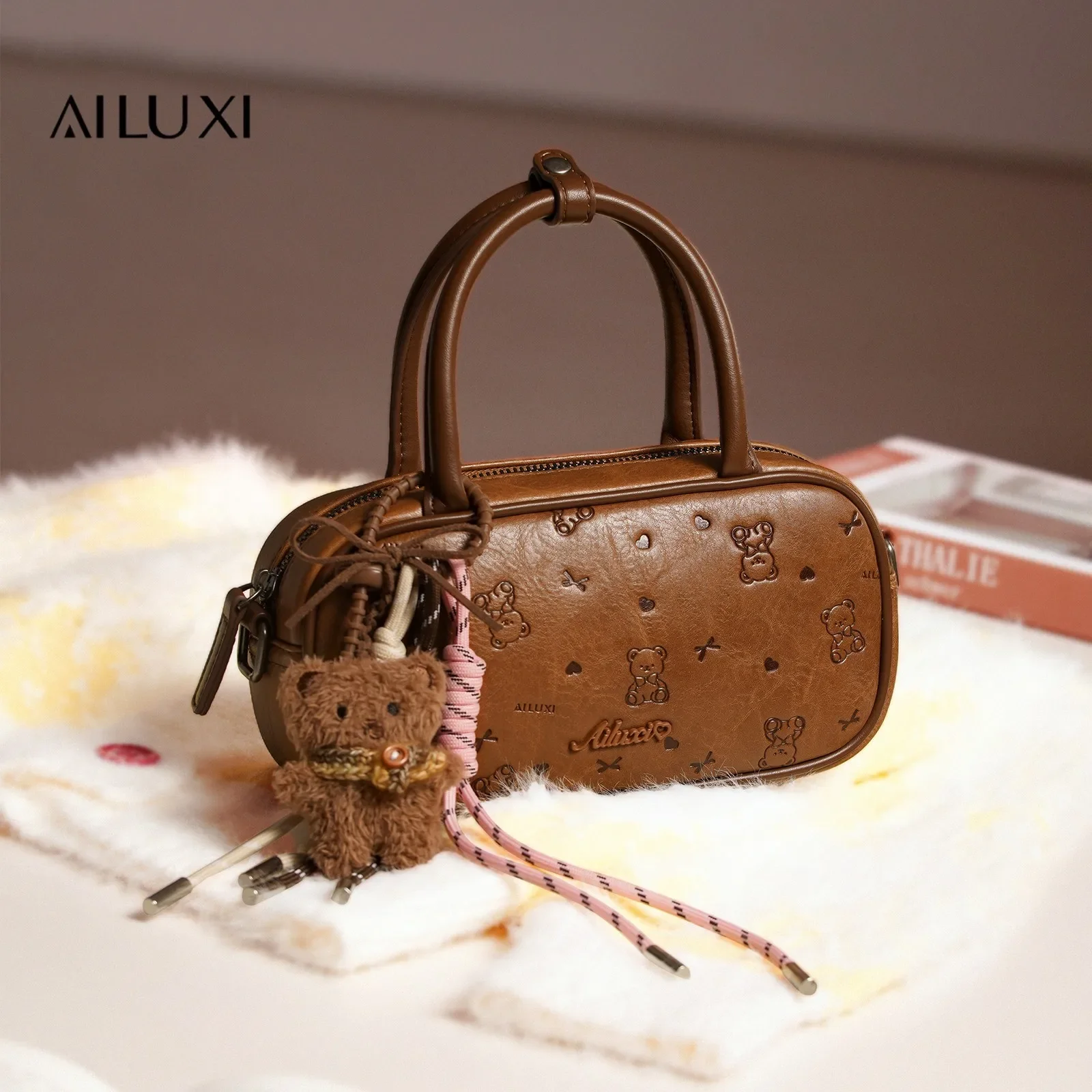 AILUXI Boston Bowling Bag for Women Adjustable Long Shoulder Leather Handbag Cute Girl Mini Crossbody Bag Christmas Gift Fashion