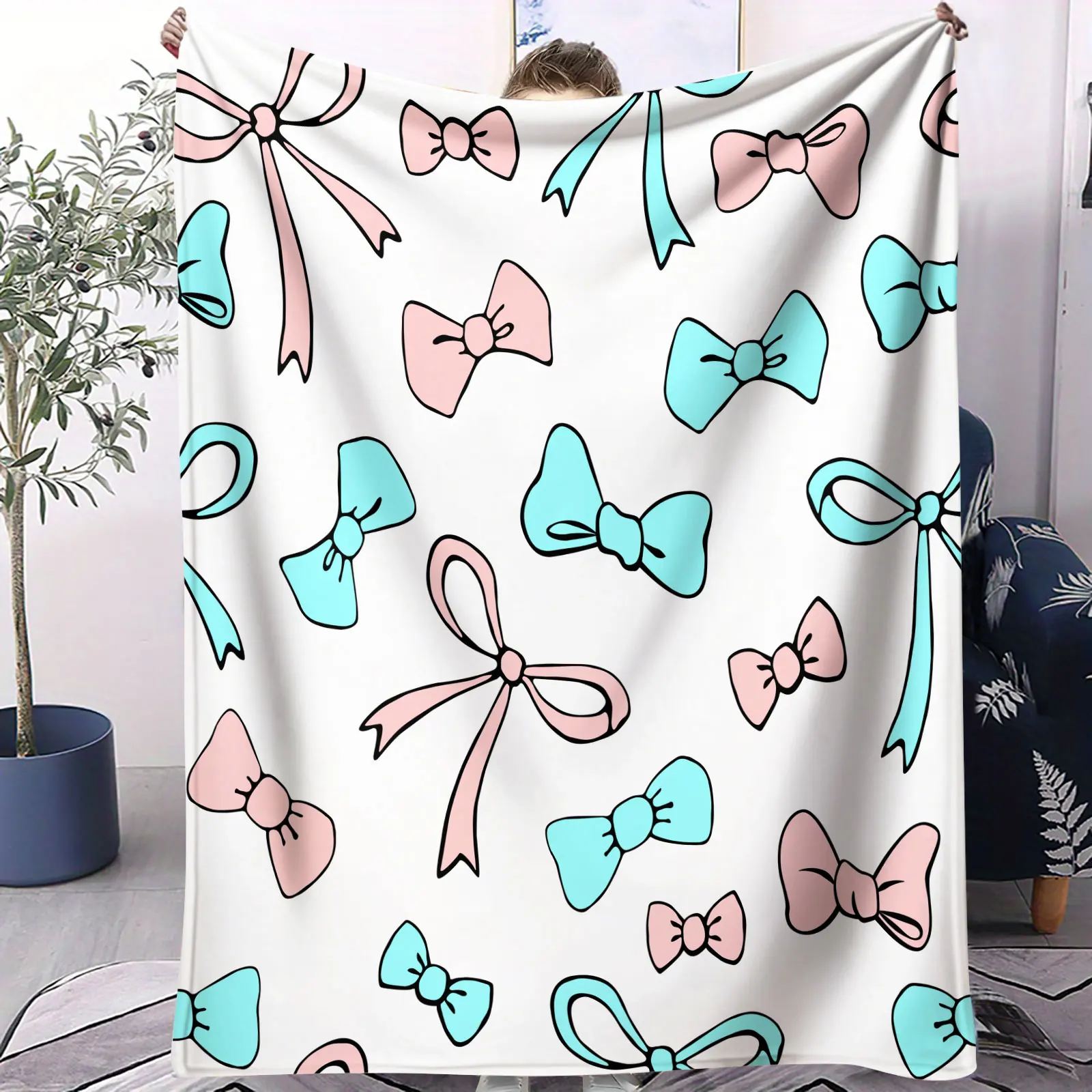 Coperta per aria condizionata con motivo a fiocco Coperta per pisolino dal design colorato carino per divano del soggiorno Coperta accogliente per la decorazione della stanza della ragazza