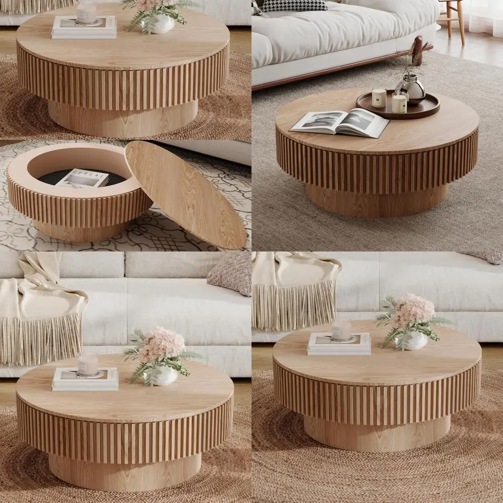 

Современный роскошный круглый журнальный столик с местом для хранения вещей, приставной столик с акцентом из массива дерева